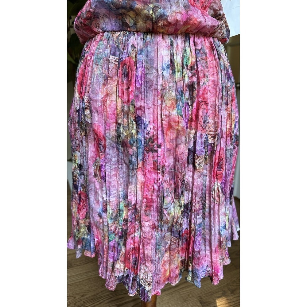 Everleigh Pink Floral Halter Pleated Dress Women's Size M Boho Summer Casual - Picture 7 of 9